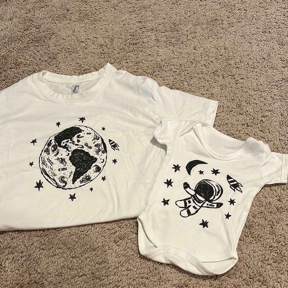 baby whole universe matching onesie